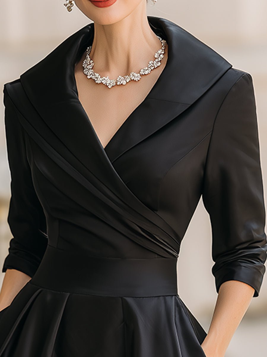 Elegant Midi Dress for Women Wrap Pleated-Skirt