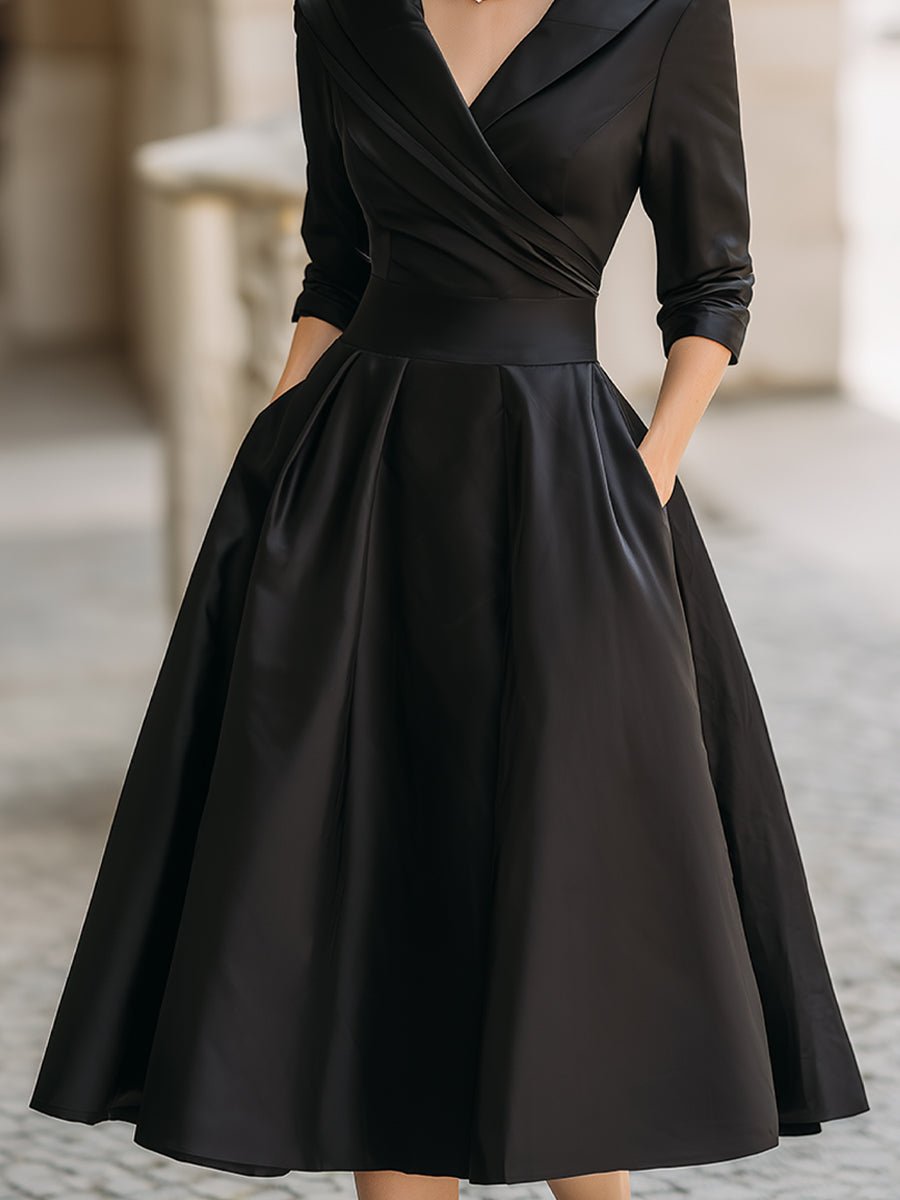 Elegant Midi Dress for Women Wrap Pleated-Skirt