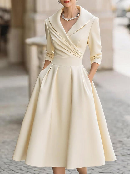 Elegant Midi Dress for Women Wrap Pleated-Skirt