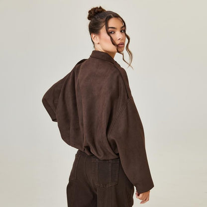 Stylish Bomber Jacket for Women Oversized Faux-Suede