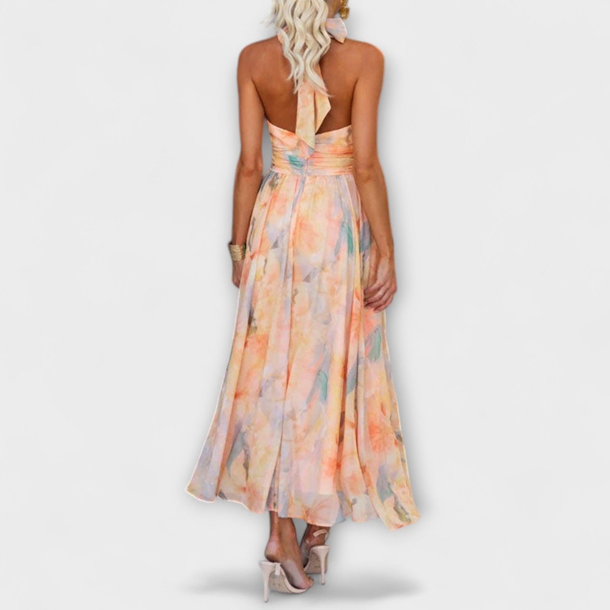 Elegant Maxi Dress for Women Halter Watercolor-Print Flowy