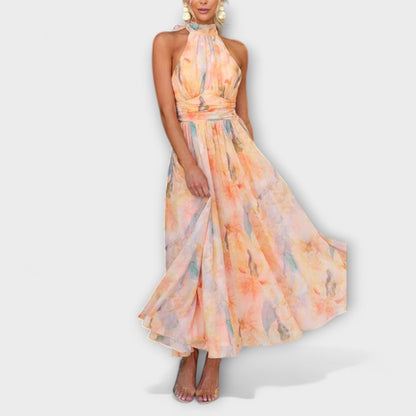 Elegant Maxi Dress for Women Halter Watercolor-Print Flowy