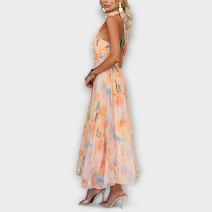 Elegant Maxi Dress for Women Halter Watercolor-Print Flowy