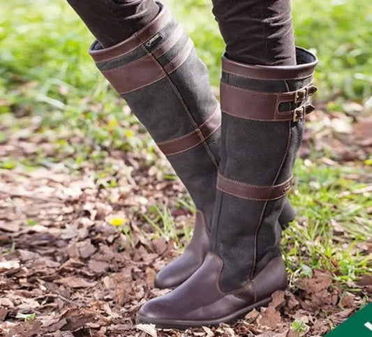 Comfortable Waterproof Knee-High Boots for Women Pull-On Leather