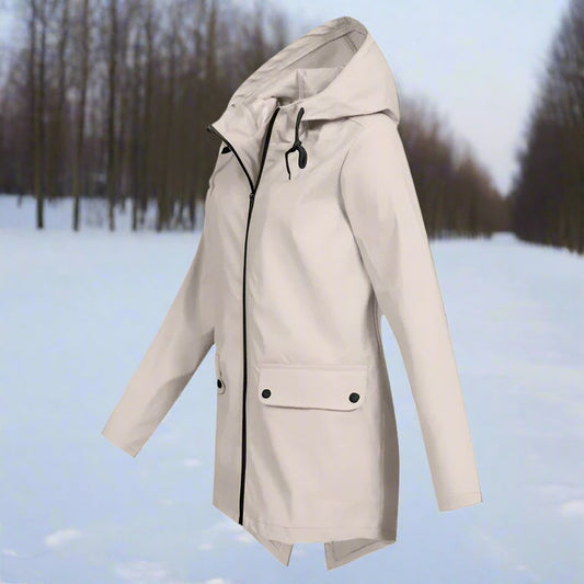 Effortless Rain Jacket for Women Hooded Zip-Up Longline