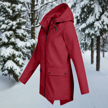 Effortless Rain Jacket for Women Hooded Zip-Up Longline