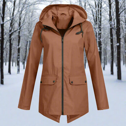 Effortless Rain Jacket for Women Hooded Zip-Up Longline