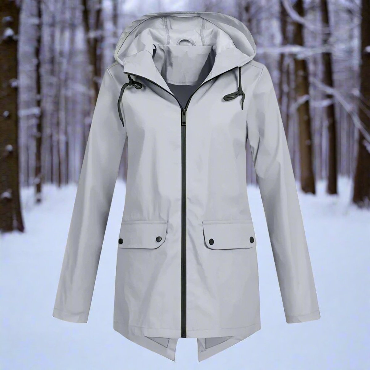 Effortless Rain Jacket for Women Hooded Zip-Up Longline