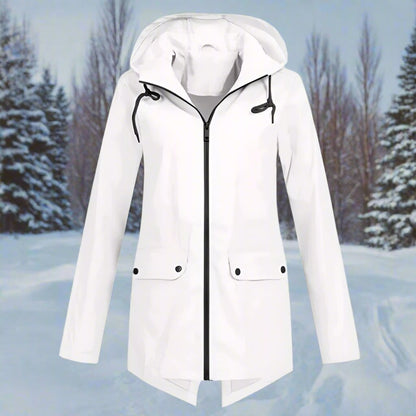 Effortless Rain Jacket for Women Hooded Zip-Up Longline