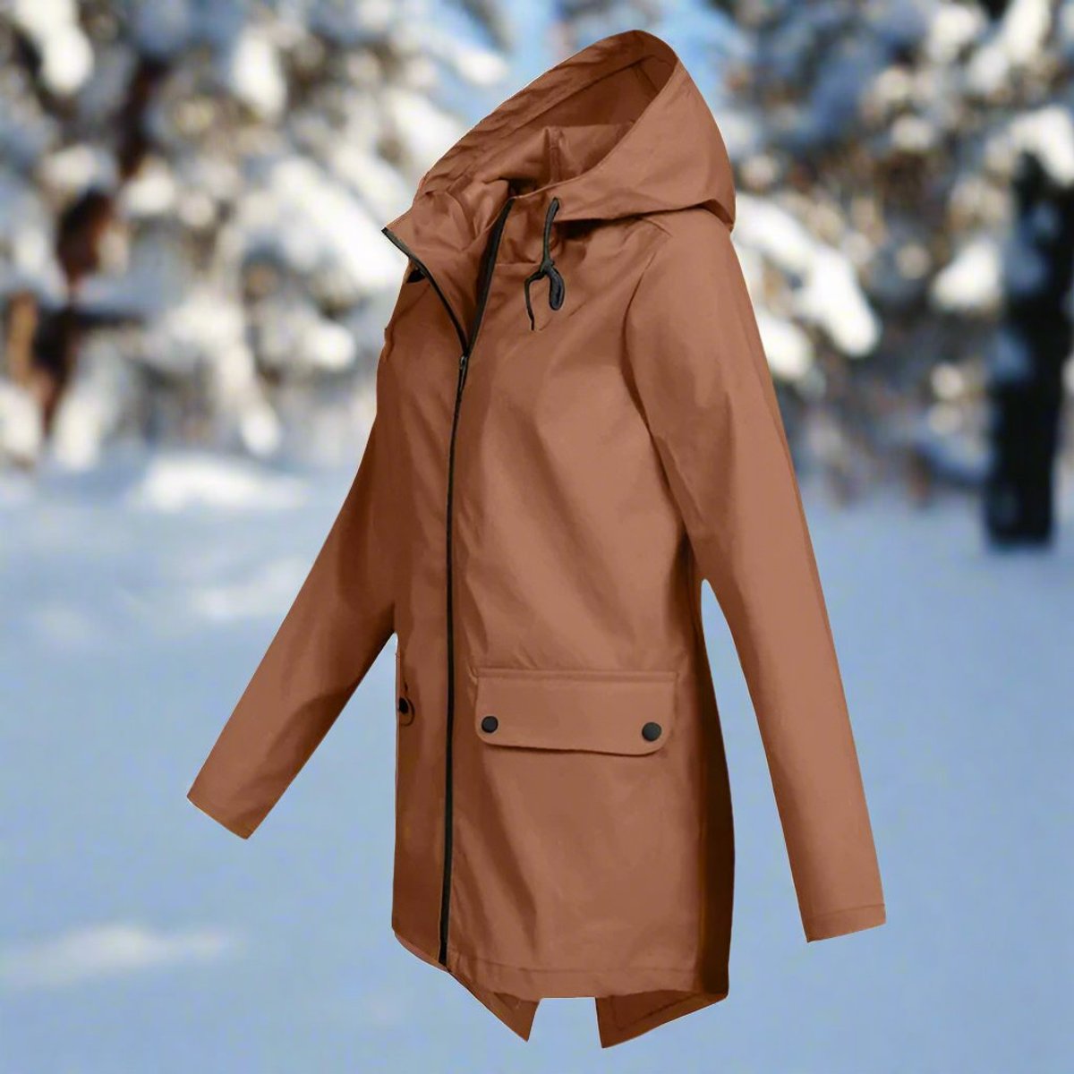 Effortless Rain Jacket for Women Hooded Zip-Up Longline