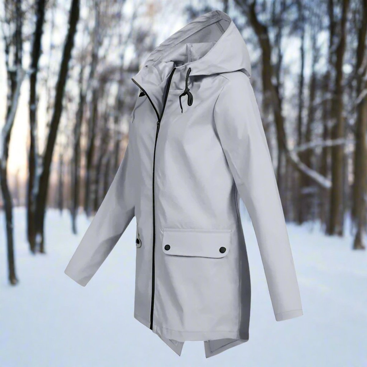 Effortless Rain Jacket for Women Hooded Zip-Up Longline