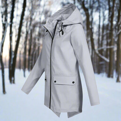 Effortless Rain Jacket for Women Hooded Zip-Up Longline