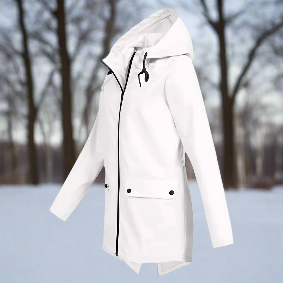 Effortless Rain Jacket for Women Hooded Zip-Up Longline