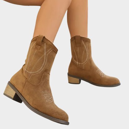 Comfortable Ankle Boots for Women Western Embroidered Mid-Calf
