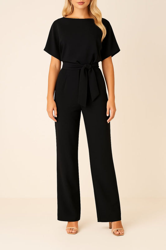 Elegant Jumpsuit for Women Wide-Leg Short-Sleeve Belted