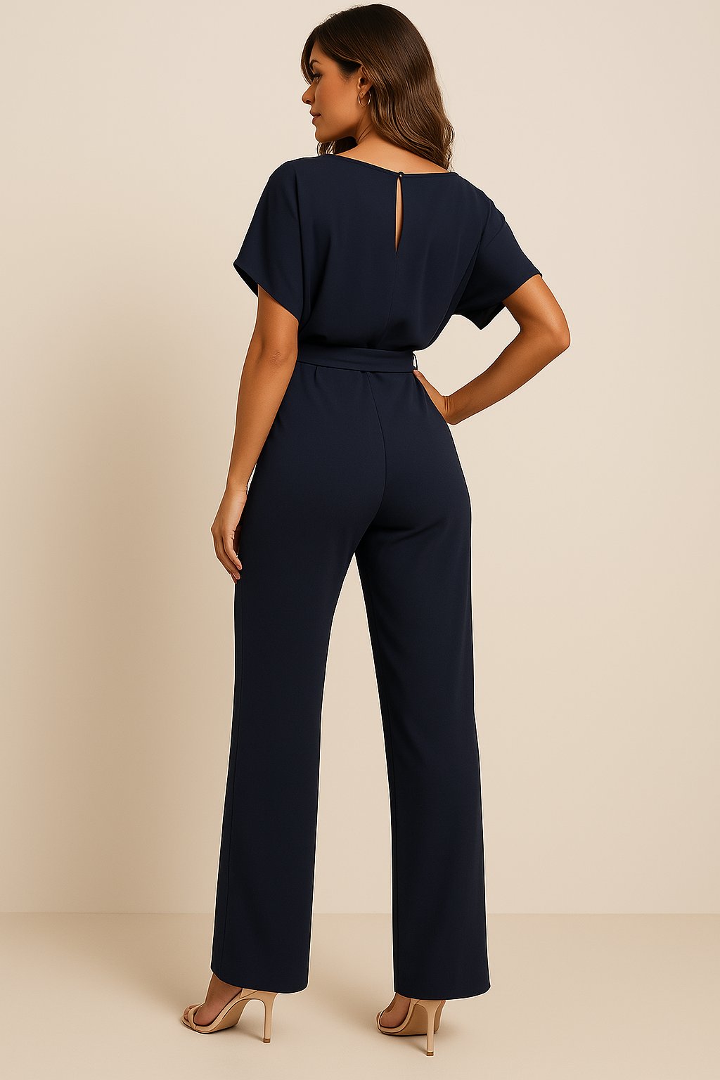Elegant Jumpsuit for Women Wide-Leg Short-Sleeve Belted