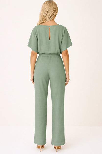 Elegant Jumpsuit for Women Wide-Leg Short-Sleeve Belted