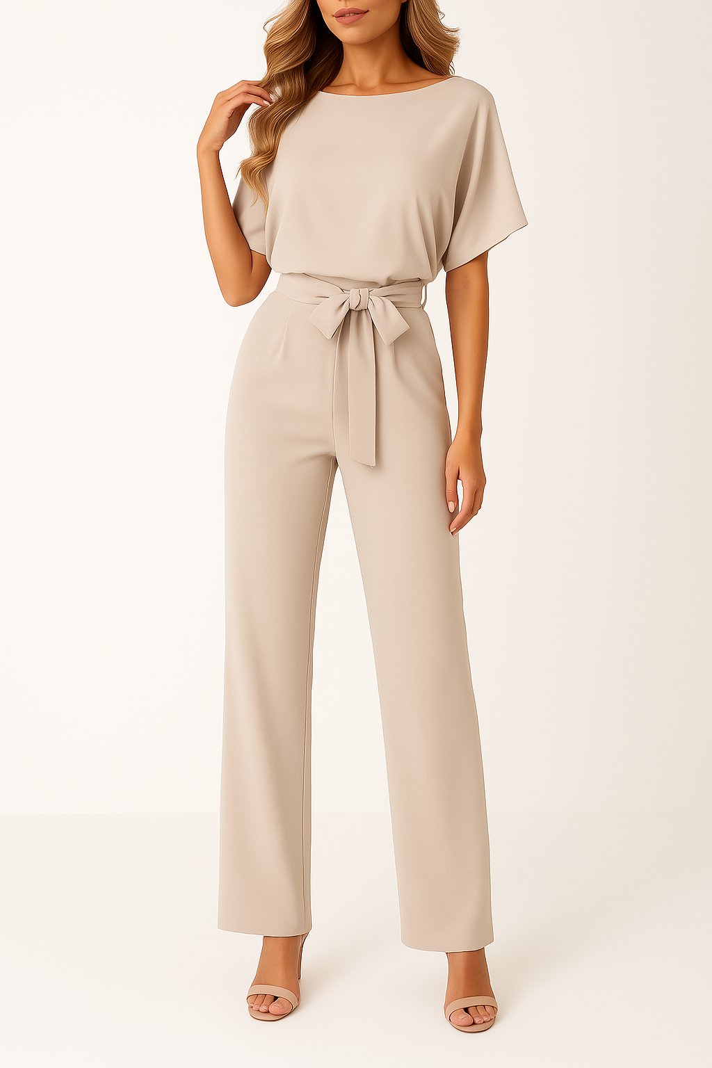 Elegant Jumpsuit for Women Wide-Leg Short-Sleeve Belted