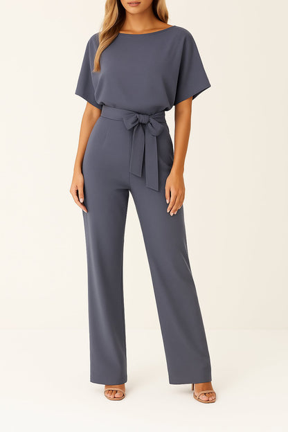 Elegant Jumpsuit for Women Wide-Leg Short-Sleeve Belted