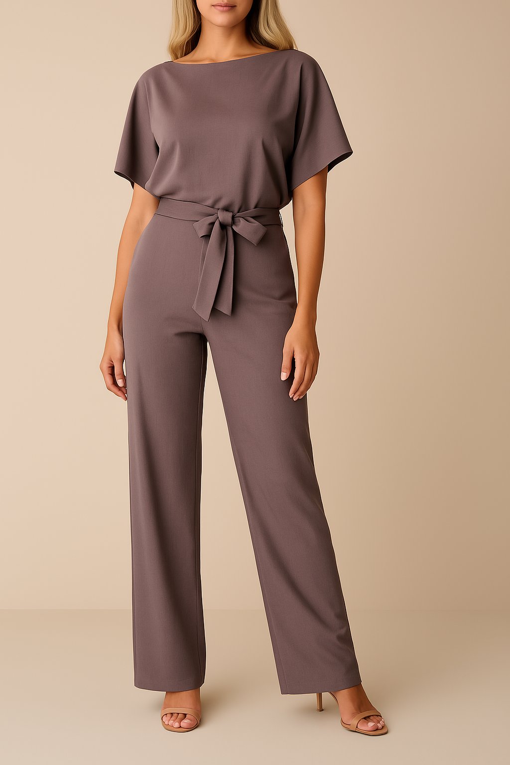 Elegant Jumpsuit for Women Wide-Leg Short-Sleeve Belted