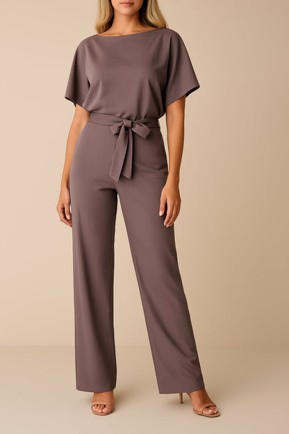 Elegant Jumpsuit for Women Wide-Leg Short-Sleeve Belted