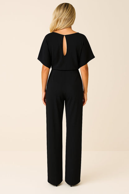 Elegant Jumpsuit for Women Wide-Leg Short-Sleeve Belted