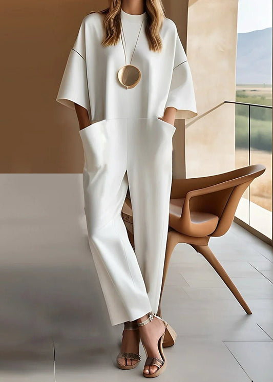 Effortless Jumpsuit for Women Wide-Leg Short-Sleeve Crew-Neck