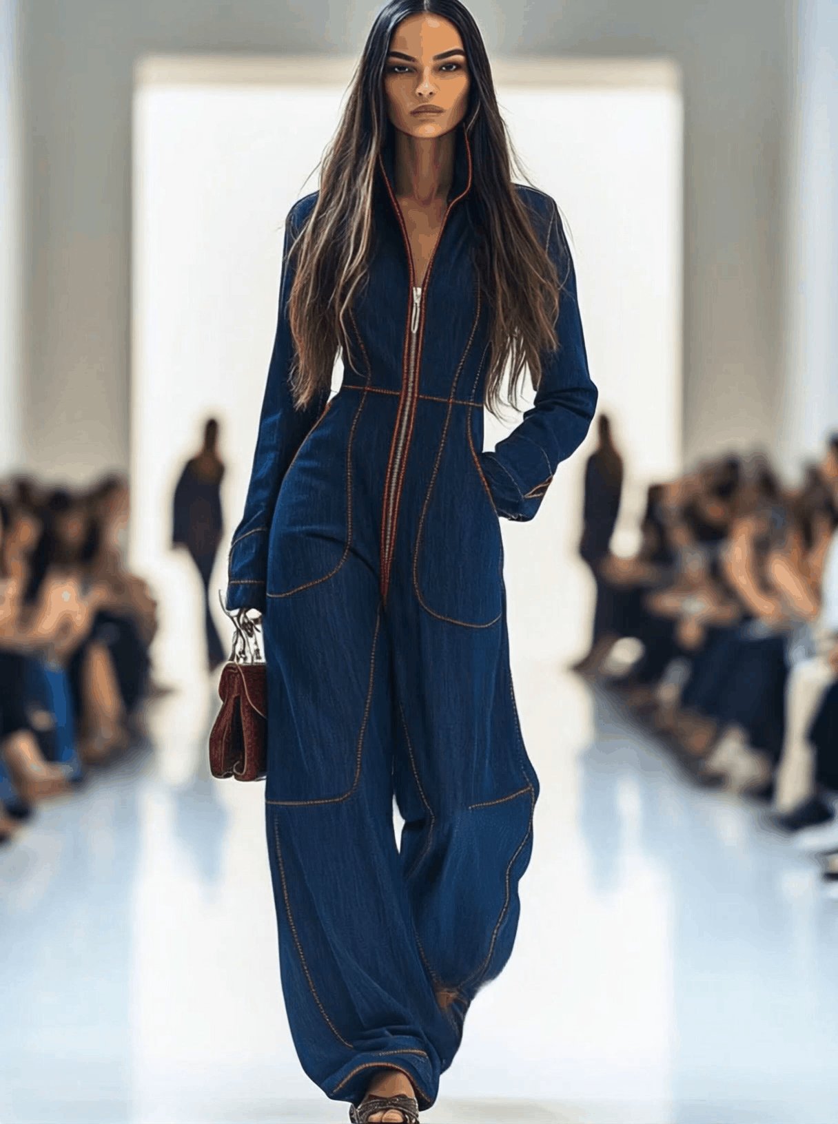 Stylish Jumpsuit for Women Long-Sleeve Zip-Front Wide-Leg
