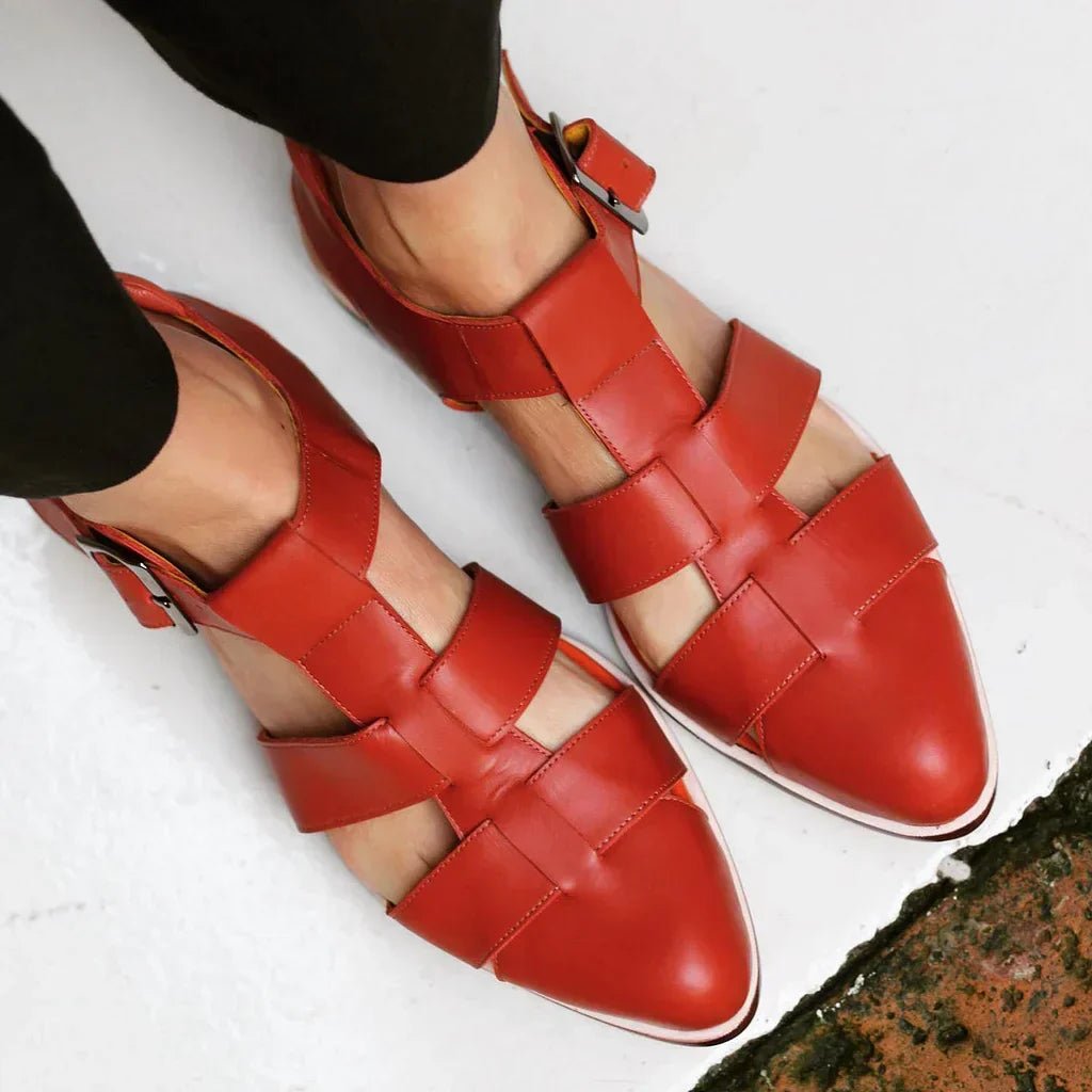 Stylish Woven Flat Sandals for Women Buckle-Strap Closed-Toe