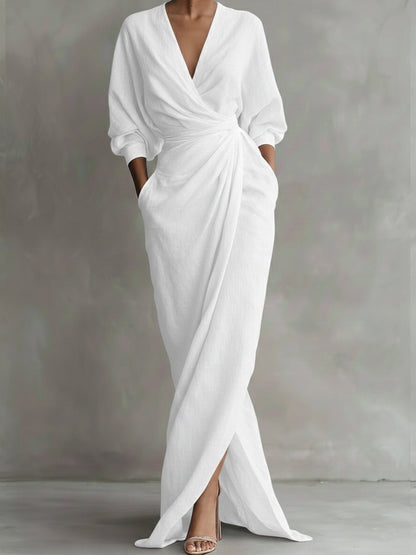Effortless Wrap Maxi Dress for Women V-Neck Draped