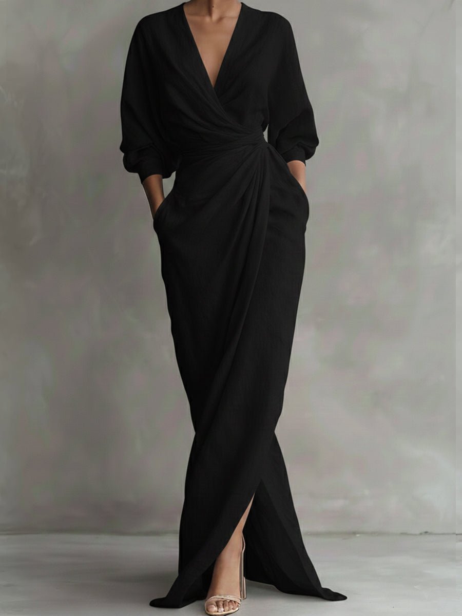 Effortless Wrap Maxi Dress for Women V-Neck Draped