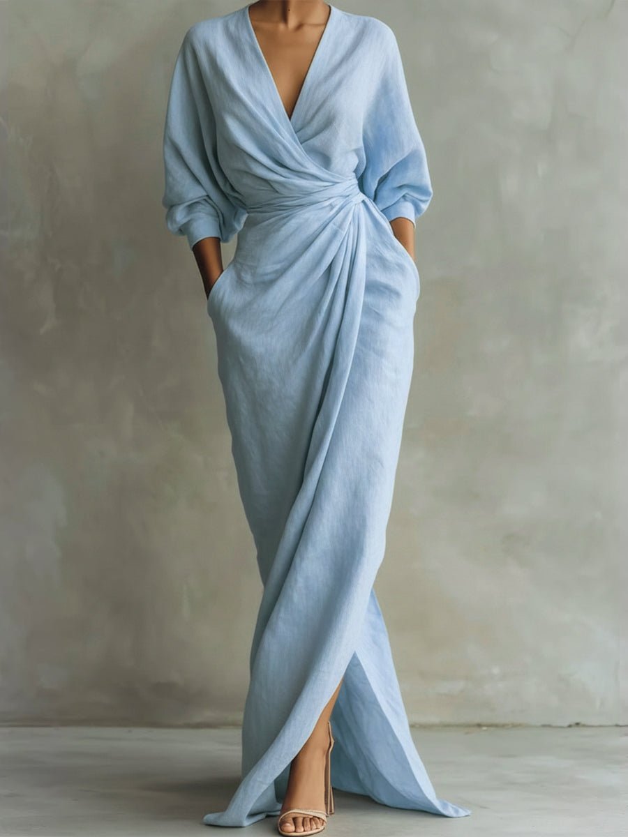 Effortless Wrap Maxi Dress for Women V-Neck Draped