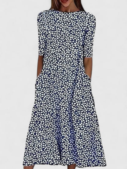 Elegant Midi Dress for Women Fit-and-Flare Floral-Print